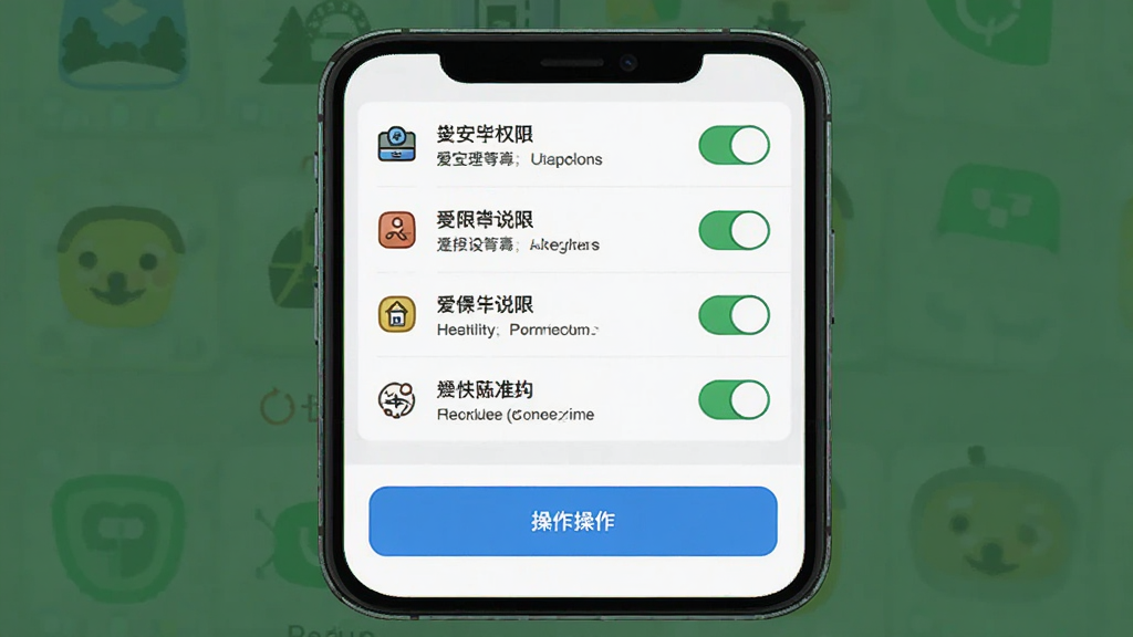 爱安陆应用操作指引示意图,主体为手机屏幕展示权限设置界面,布局为上下结构,上方为权限列表,下方为操作按钮,排版清晰,风格为扁平化设计,细节包括开关按钮、权限图标、说明文字,画质高清干净,无多余元素