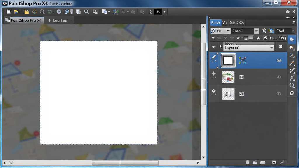 一张展示 PaintShop Pro X4 图层与选区操作的示意图,主体为软件界面中的图层面板与画布上的选区虚线,布局为左侧画布显示选区,右侧图层面板显示多个图层缩略图,风格为写实软件截图,细节包括图层混合模式下拉菜单与选区工具图标,画质清晰干净,无多余元素。
