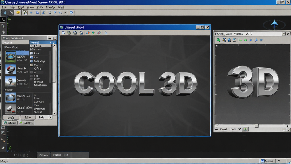 һ��չʾUlead COOL 3D���������ȫ��ͼ�������������������������ڣ����Ϊ��ЧԤ����壬�Ҳ�Ϊ3D���ֱ༭������Ļ����ʾ����������ʸеġ�COOL 3D����������������ɫ�����������岼�����������Ϊ����Windows���������ͼ�����ʸɾ����޶���Ԫ��