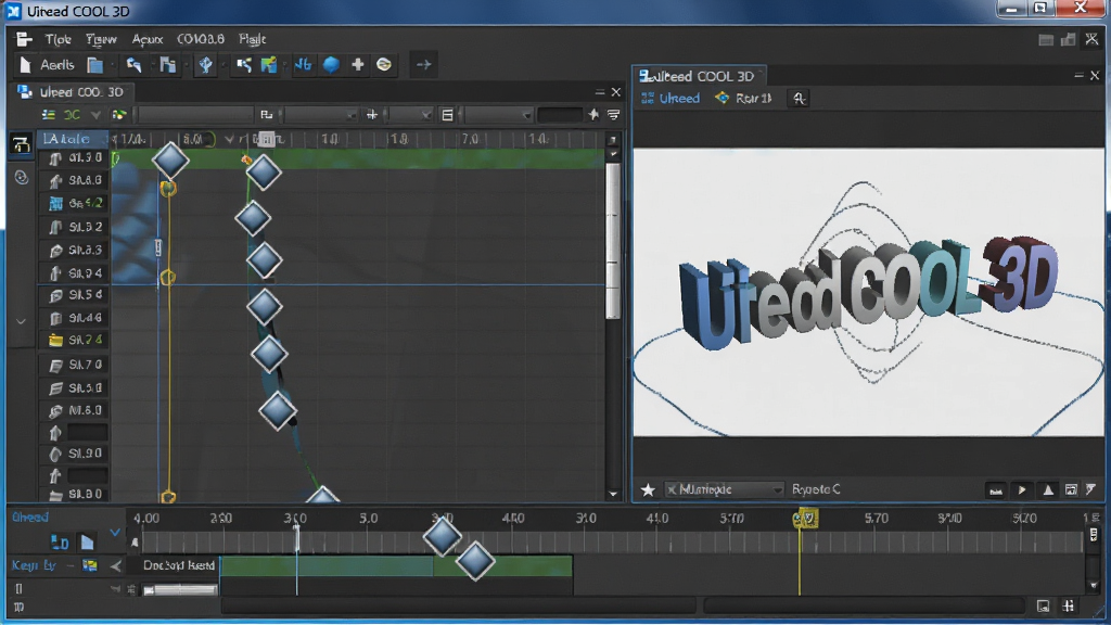 Ulead COOL 3D����ʱ��������ͼ��չʾ�ؼ�֡�༭����ʱ�����Ϸֲ��Ŷ�����ιؼ�֡��ǣ��Ҳ�Ԥ��������ʾһ��������ת����ά���֣�������Ϊ�����������棬��������������רҵ���޶���Ԫ��