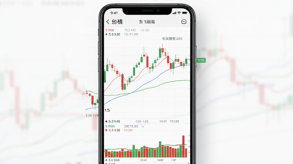 手机屏幕上展示东吴期货通APP的行情K线图界面,主体为一块高清手机屏幕,屏幕内显示红绿相间的蜡烛图与均线指标,布局为纵向排列,风格为专业金融数据可视化,细节包含时间轴、价格刻度、成交量柱状图,画质清晰锐利,背景干净无多余元素