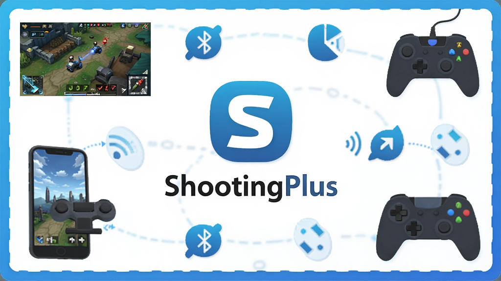 一张展示ShootingPlus软件主界面的图片,画面中央是软件logo和名称
