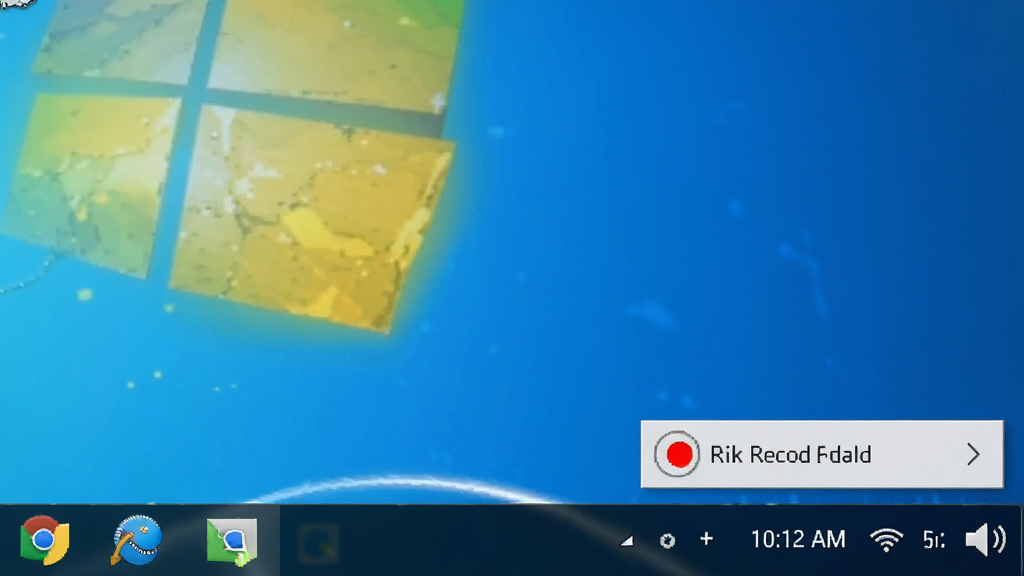 Audio Record Wizard 录音软件在 Windows 桌面运行时的托盘图标与录音状态提示,主体为电脑屏幕右下角系统托盘区域,布局包含软件图标与红色录音圆点,排版简洁,风格为写实桌面截图风格,细节包含时间显示与音量图标,画质清晰,干净,无多余元素