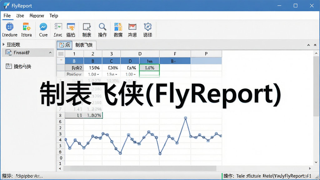 一张展示制表飞侠(FlyReport)界面友好特点的图片,画面中软件窗口布局整齐,菜单栏和工具栏图标清晰可见,编辑区内有示例表格,状态栏显示操作提示文字,整体风格为现代扁平化设计,细节有图标、文字标签和分隔线,画质清晰干净,无多余元素,画面中写有“制表飞侠(FlyReport)”文字
