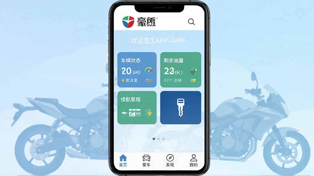 �ҵĺ���APP������չʾ��һ�������ֻ�������ʾӦ�ó�����ҳ�������к���Ʒ�Ʊ�־�뻶ӭ��в���Ƭʽ���ֳ��ֳ���״̬��ʣ��������������̡�����Կ�װ�ť���ײ�������������ҳ�����������֡��ҵ��ĸ�ͼ��ģ�飬����Ϊ����ɫ������Ħ�г���ӰԪ�أ��������ִ���࣬��ƽ��UI��ƣ����廭�ʣ��ɾ��޶���Ԫ��