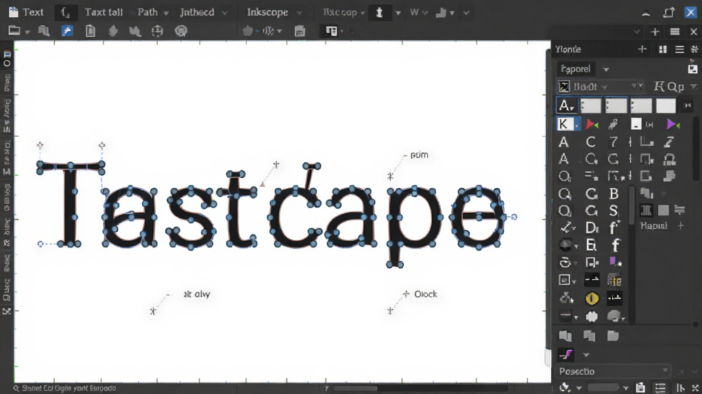 一张展示 Inkscape 文本工具与路径转换功能的示意图,画面中有一行文字被转换为可编辑的路径节点,旁边是字体选择面板,整体布局清晰,风格简洁,画质干净,无多余元素
