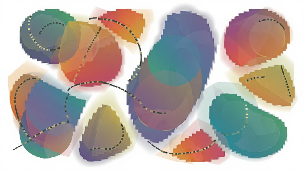 一幅由 Inkscape 绘制的矢量插画,画面中包含抽象的几何形状、流畅的曲线和多彩的渐变填充,背景为干净的白色,风格现代简约,细节丰富,画质清晰,无多余元素