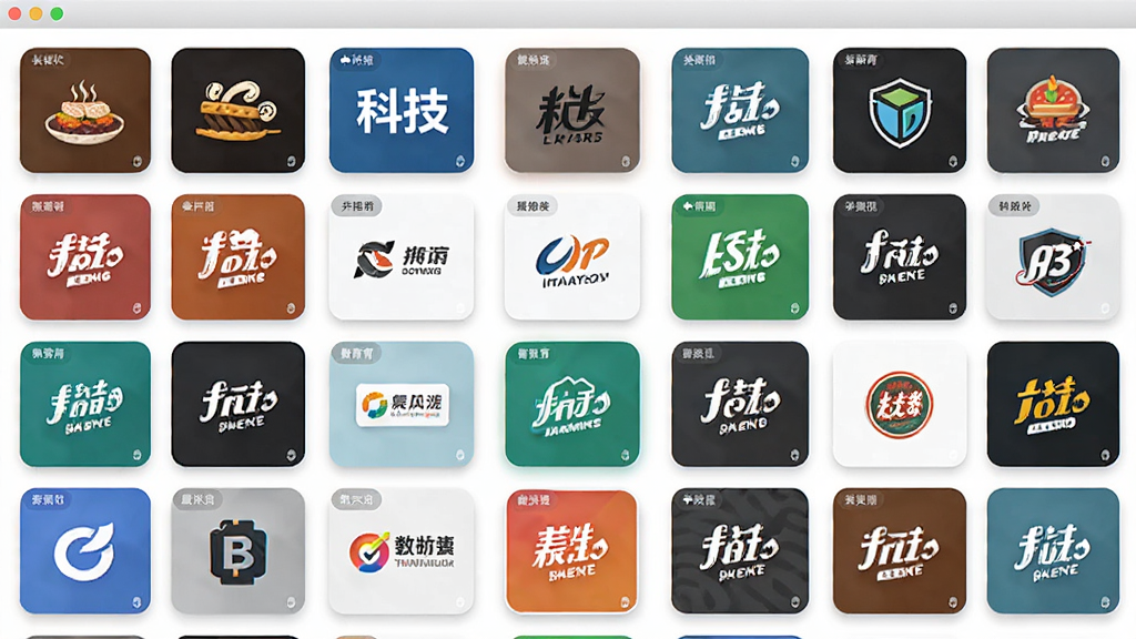 软件名称logo设计软件,主体为软件素材库界面截图,画面中整齐排列着各行各业的logo模板缩略图,包含餐饮、科技、教育等分类标签。布局为网格状排列,排版清晰有序。风格为扁平化UI设计风格,细节上每个模板都有微小的阴影与圆角,色彩鲜艳和谐。画质为高清,干净无杂乱元素。