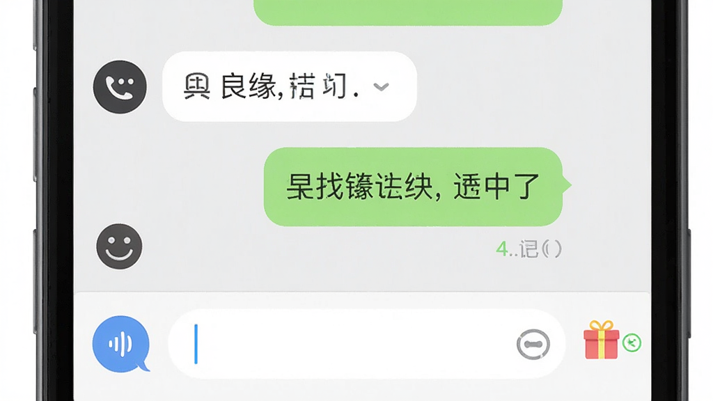 手机屏幕展示良缘软件的聊天对话界面,画面主体是聊天气泡和输入框,布局为上下结构,排版清晰,风格清新浅色,细节包括语音按钮、表情面板、礼物图标、已读标记,画质高清,干净,无多余元素