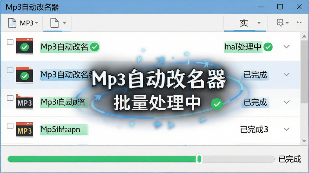 Mp3�Զ�������������������չʾͼ������Ϊ���������ж��MP3�ļ����г��б�������Ϊ���½ṹ�Ϸ����ļ��б��·��ǽ��������Ű��������򣬷��Ϊ��ƽ���Ƽ���UI��ϸ�ڰ�����ɫ�Թ�ͼ�ꡢ�ļ���������������������Ч������������ʾ���֡�Mp3�Զ��������������������С�������ɡ������������ɾ��޶���Ԫ��