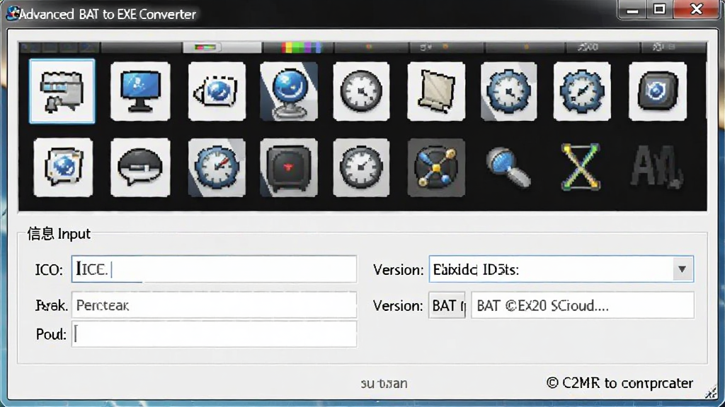 Advanced BAT to EXE Converter���ܽ��棬����Ϊͼ���滻��汾��Ϣ��д��壬����Ϊ�Ϸ�ͼ��Ԥ�������·���Ϣ������Ű����룬���ƫ��ʵ�ù�����������ϸ�ڰ���ICOͼ������ͼ���ı��򡢰�Ȩ���ţ������������ɾ����޶���Ԫ��