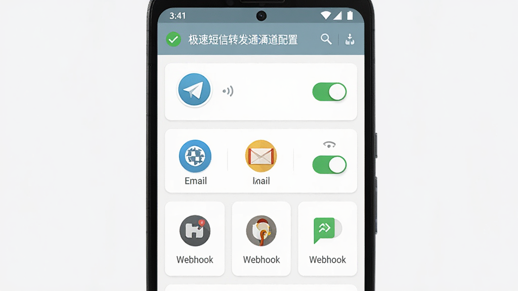 һ����׿�ֻ���Ļ��ʾ���ٶ���ת����ͨ�����ý��棬��������Telegram���ʼ���Webhook�ȶ��ͼ���������У�����Ϊǳɫ��Ƭʽ���֣��������ֻ���ͨ��ͼ�꣬����Ϊ�����������У����Ϊ�ִ���Լ��ƽ����ϸ�ڰ�����ɫ�Թ���ʶ�����ذ�ť���źż�ͷ������Ϊ���壬�ɾ��޶���Ԫ��