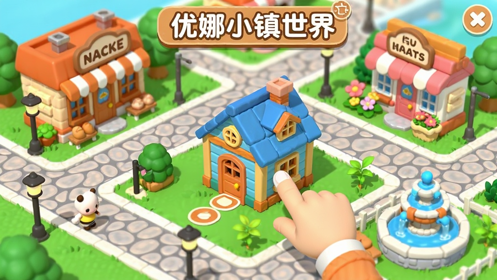 卡通风格的小镇建设场景,画面中