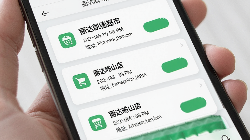 手机屏幕显示丽达凯应用内的超市信息查询页面,页面上有
