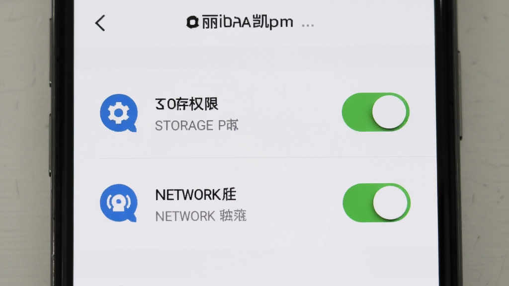 手机屏幕显示丽达凯应用安装完成后的权限设置界面,画面中有存储权限和网络权限的开关按钮,背景为白色,布局为纵向列表,风格简洁,细节包括权限图标、开关状态、文字说明,画质高清,干净,无多余元素
