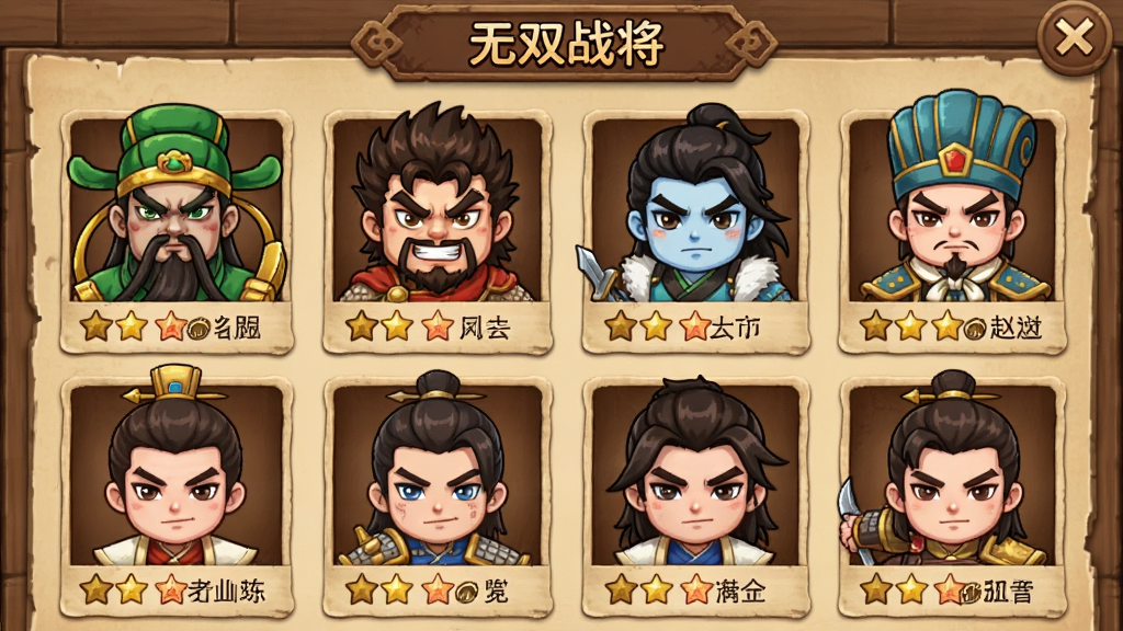 Q版三国武将收集界面截图,画面中展示
