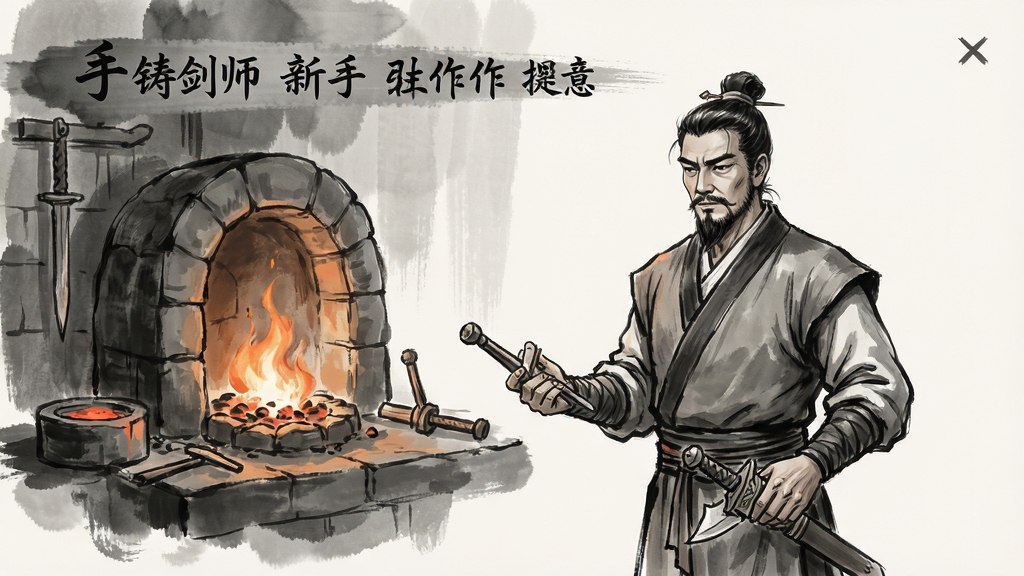 铸剑师 新手 引导 界面 操作 提示 古风 风格 简洁 清晰 画质 干净 无多余元素