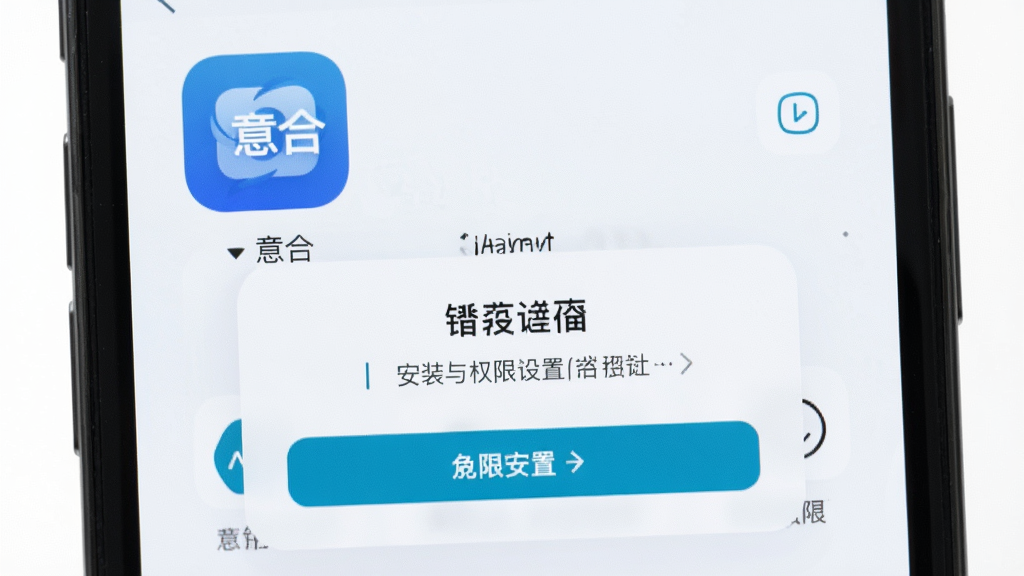 意合应用在手机上的安装与权限设置界面,画面展示“意合”应用图标与权限授权弹窗,主体为手机屏幕特写,布局居中,排版直观,风格简洁明快,细节清晰,画质高清,干净无多余元素
