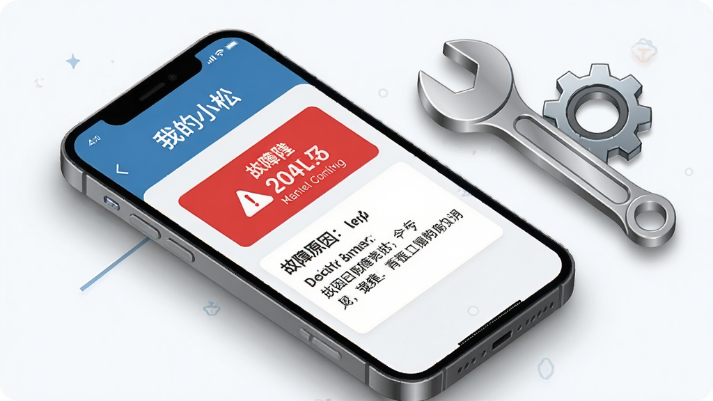 一张展示我的小松故障诊断功能的AI生图,画面中心是一部智能手机,屏幕上显示着