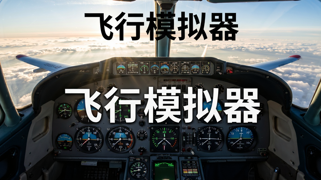 一架飞机在云层上方飞行,驾驶舱内仪表盘清晰可见,画面中央用大字写着