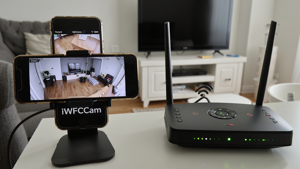 ������һ���ֻ�֧���ϵľ��ֻ���������iWFCam���Ա���WiFi·����������Ϊ�ֻ�����·�������ң��Ű�Ϊ�������У����Ϊдʵ����磻ϸ��Ϊ�ֻ���Ļ��ʾ��ػ��棬·����ָʾ�����𣬱���Ϊ����һ�ǣ�����Ϊ���壬�ɾ����޶���Ԫ��