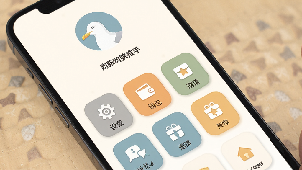 海鸥推手个人中心页面,手机屏幕显示头像、昵称与功能图标网格,包含设置、钱包、邀请等入口,风格采用圆角卡片式设计,配色温和,画质干净细腻
