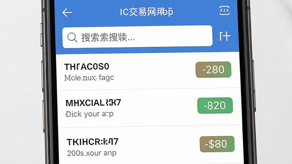 一张展示IC交易网App内元器件搜索结果的界面截图,主体为手机屏幕,布局为列表式展示元器件型号与库存,排版整齐,风格简洁商务,细节包括搜索输入框、型号列表、库存数量标签,画质清晰,干净,无多余元素