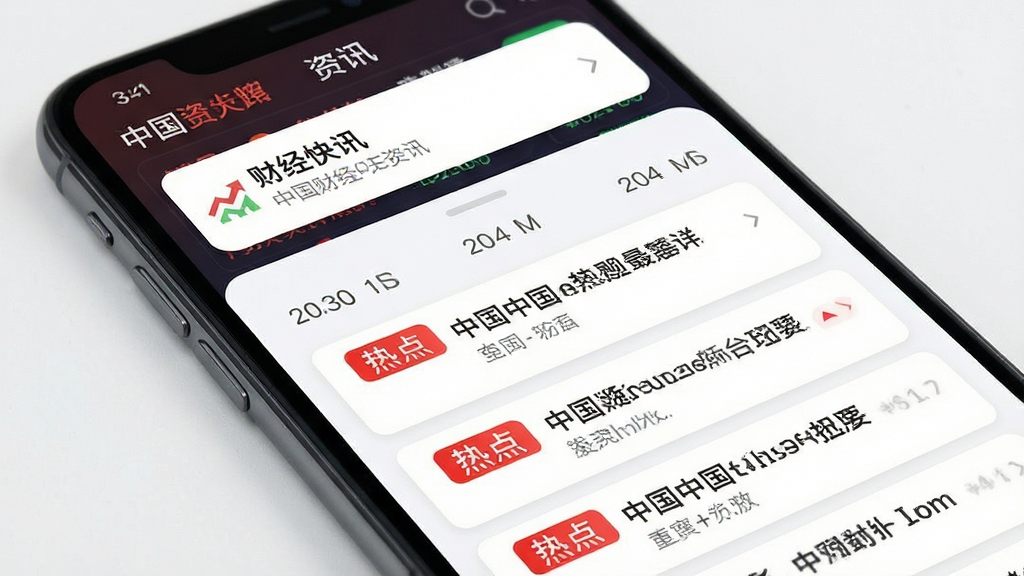 手机界面展示中国财经APP的资讯推送页面,屏幕上方弹出财经快讯通知横幅,页面中部为按时间排列的新闻列表,每条新闻带有红色热点标签,背景为白色卡片式布局,风格现代简洁,画质清晰干净无多余元素