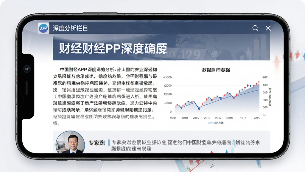 中国财经APP深度分析栏目界面,屏幕展示一篇财经分析文章,标题醒目,正文排版整齐,配有一张数据图表,页面底部有专家头像与观点摘要,整体风格专业沉稳,画质清晰干净无多余元素