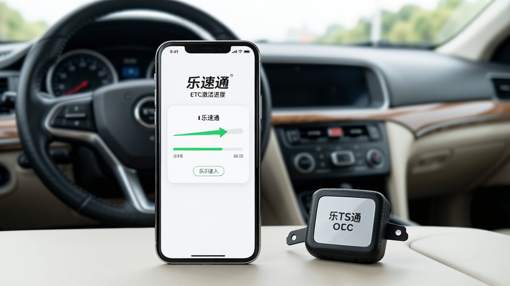 ����������һ�������ֻ�����Ļ��ʾ������ͨ��ETC�������ҳ�棬�ֻ��Ա߷���һ̨ETC�����豸OBU�������ǳ��ڼ�ʻλ�ӽǣ������̺��п�̨��Լ�ɼ������дʵ���£�������ͣ������������ɾ����࣬ͻ��������ͨ��Ʒ�����ƣ��޶���װ��Ԫ��