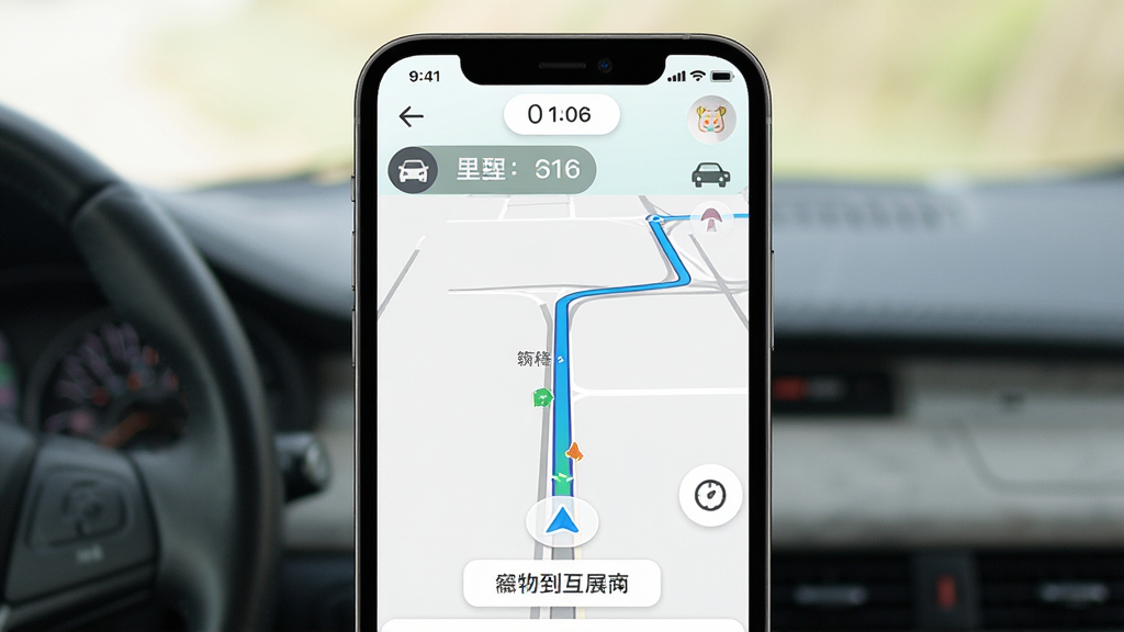 派到应用实时导航界面,主体为手机屏幕显示导航路线与宠物专车图标,布局为路线居中,排版清晰,风格简洁实用,细节包括预计到达时间、里程数、路况颜色,画质高清,干净,无多余元素