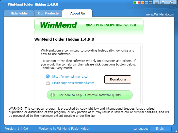 文件夹隐藏精灵WinMend Folder Hidden 软件界面和隐藏文件夹操作截图