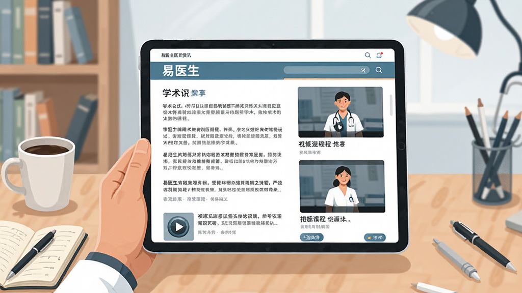 画面主体为医生在平板电脑上浏览