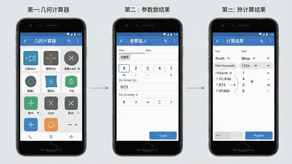 一张手机应用操作流程图,画面分为三步,第一步展示