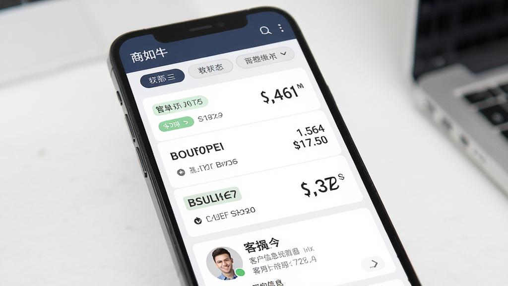 商如牛订单管理界面,主体为手机屏幕展示订单列表与客户详情卡片,布局上方为状态筛选标签,中间为订单条目,下方为客户信息区域,排版清晰,风格商务简洁,细节包含状态标签、金额数字与客户头像,画质清晰,干净,无多余元素