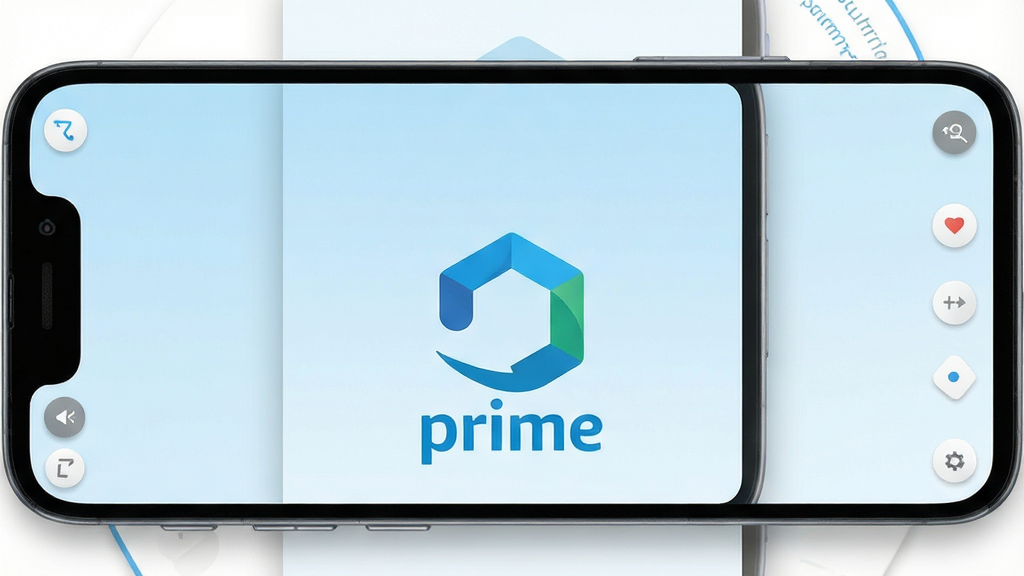 一张干净的安卓手机正面展示图,手机屏幕中显示Prime应用的启动界面,界面中央有简洁的几何图形标志,背景为浅蓝色渐变,主体突出手机与软件界面,布局居中对称,排版留白充足,风格现代科技简约,细节包含圆角图标与柔和阴影,画质高清,干净,无多余元素