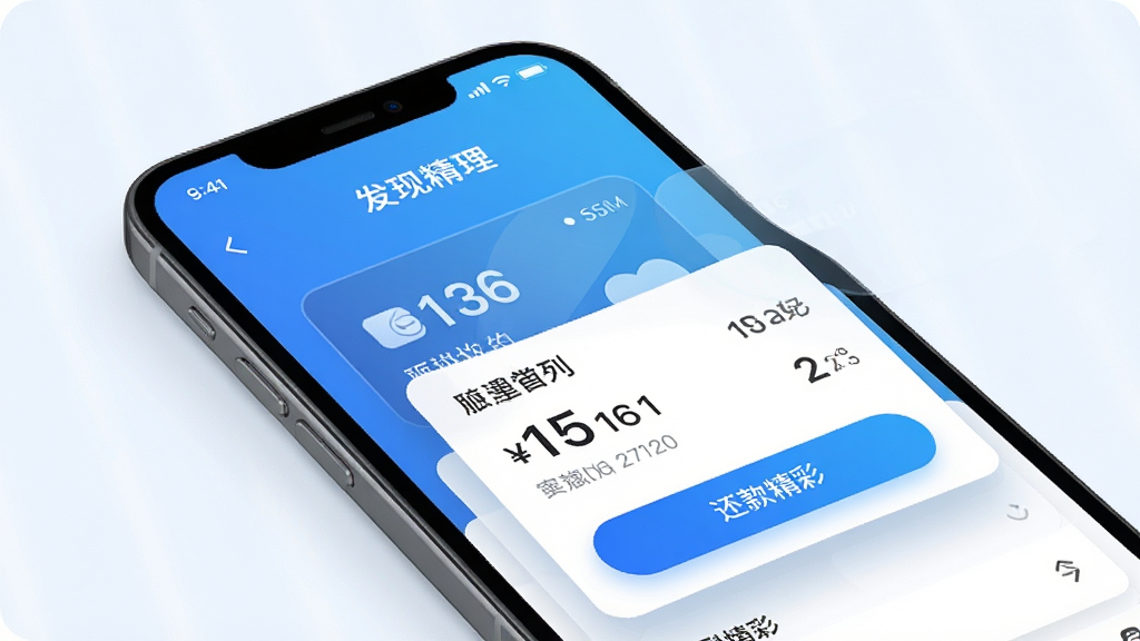 一部手机屏幕显示信用卡账单管理界面,主体为手机与浮动账单卡片,布局采用上下结构,排版整齐,风格为清新金融风,细节包含蓝色渐变背景、账单数字清晰、还款按钮醒目,画质高清,干净,无多余元素,图片中打文字