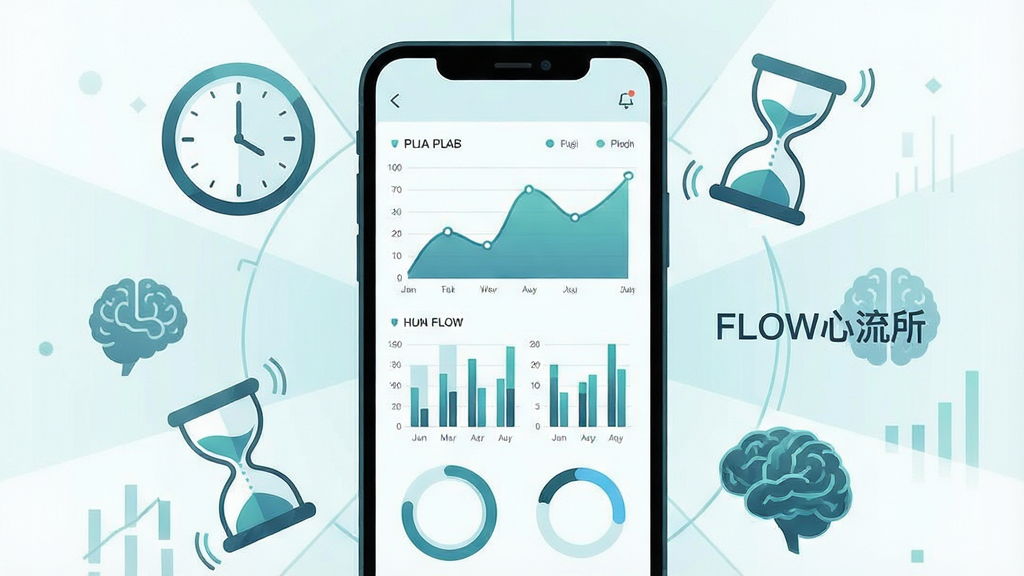 һ��չʾFLOW����������׷�ٽ������Ϣͼ���廭�������������ֻ���Ļ�ϵ�����ͼ������������ͼ����״ͼ�ͻ��ν�������ͼ����ɫ�����侲������ɫϵ����Ļ��Χ�����ų����ʱ�ӡ�ɳ©�ʹ���ͼ�꣬����ʱ���������֪���������ֲ������ķ���ʽ��ͼ�����Ϊ�ִ���Ϣͼ�廭��ϸ��ǿ��ͼ���������ȺͿƼ��С������������ɾ��޶���Ԫ�أ�ͼ������Ȼ��ע��FLOW����������