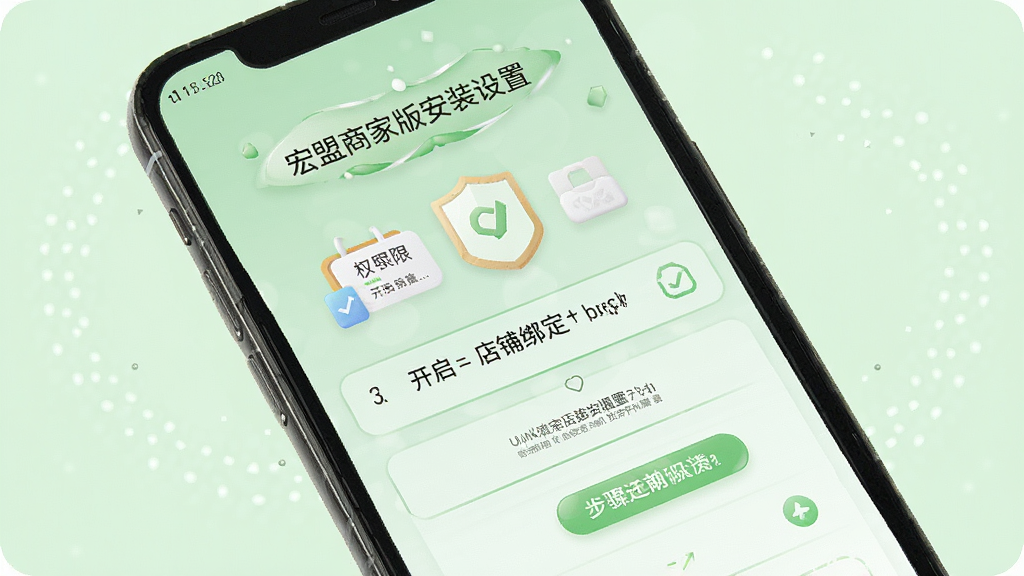 �����̼Ұ氲װ���ý��棬�ֻ���Ļ��ʾȨ�޿�������̰󶨲��裬����Ϊǳ��ɫ���·�񣬲��ֲַ�������ϸ�����������ʸ��壬�ɾ����޶���Ԫ��