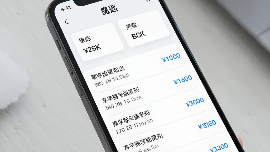 画面主体为手机屏幕展示“魔匙”账单页面,列表显示多条停车记录,布局为垂直列表排版,风格为简洁商务风,细节包括灰色分割线、蓝色金额数字、白色背景、顶部统计卡片,画质高清,干净,无多余元素
