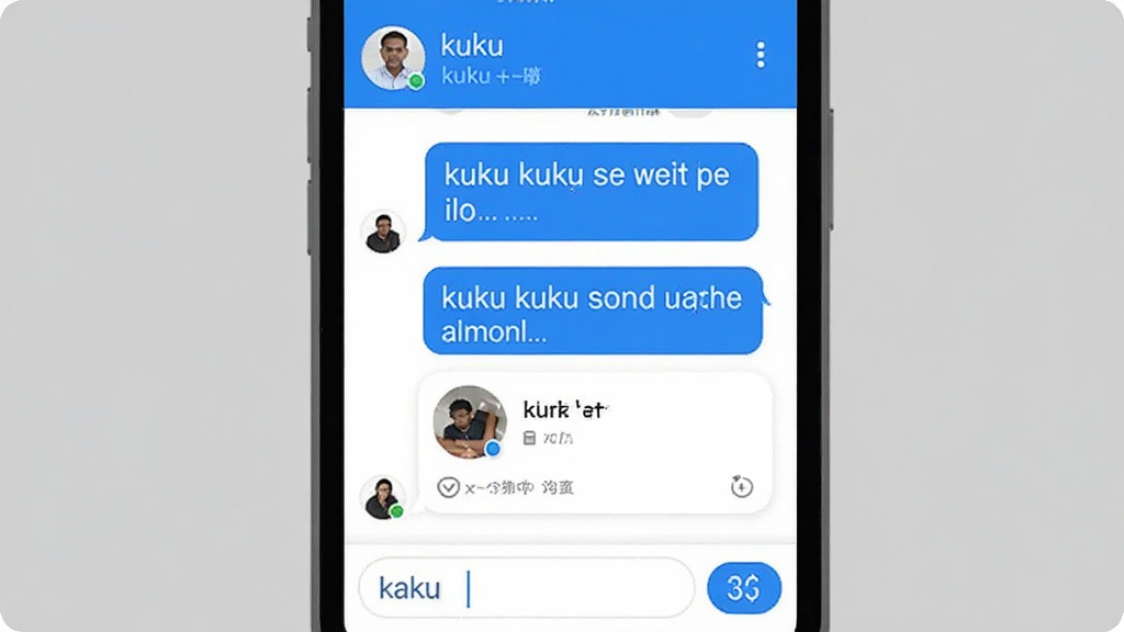 kuku卖软件聊天沟通界面手机截图,画面展示买卖双方对话气泡,包含文字消息和商品卡片,顶部显示对方昵称,底部为输入框和发送按钮,界面简洁,蓝白配色,扁平风格,画质清晰。