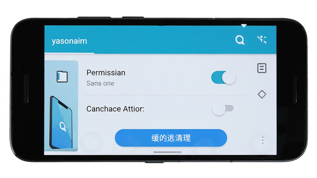 一部安卓手机屏幕显示yasonaim应用的设置界面,界面中有权限开关和缓存清理按钮,主体为手机与设置页面,布局居中,风格为简洁UI展示,细节包含清晰的文字标签和图标,画质高清,干净,无多余元素