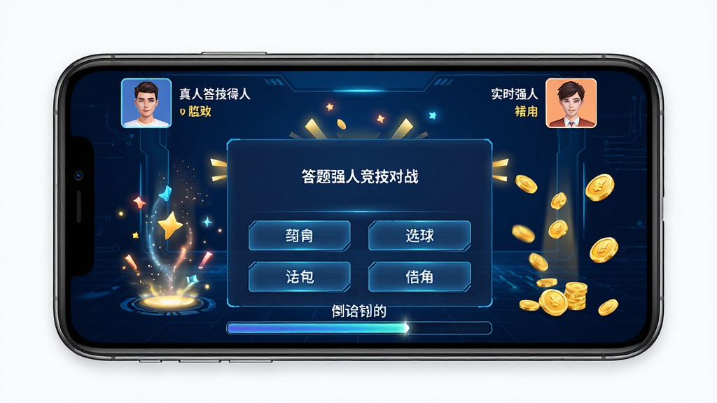 ����ǿ�����˾�����ս���棬�ֻ�����չʾ����ǿ��Ӧ�õĶ�ս���棬��Ļ�Ϸ���������ֱ���ʾ��λ��ҵ�ͷ���ʵʱ�÷֣��м�Ϊ��Ŀ������ĸ�ѡ�ť���ײ��е���ʱ������������Ϊ����ɫ�Ƽ��з�񣬻���ϸ�ڰ���ʤ��������Ч�ͽ��Ʈ��Ч�������ֶԳ����������ʸ���ɾ��޶���װ��
