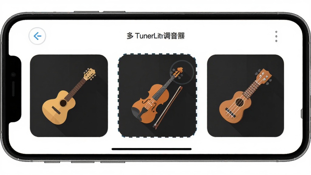 ������TunerLite������Ӧ�õĶ�����ѡ����棬����Ϊ�ֻ���Ļ��д���У��Ű�Ϊ����չʾ�������ͼ�꣬���Ϊ�ִ���ƽ��UI���ϸ�ڰ���������С���١��ȿ�����ͼ���ѡ�и���Ч�������������ɾ��޶���Ԫ��