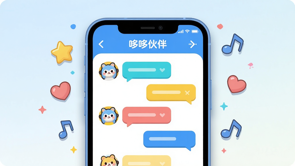 ����������һ�������ֻ�����Ļ����ʾ�š��߶߻�顱APP��������棬�������пɰ��Ŀ�ͨ���ͷ��Ͳ�ɫ�Ի����ݡ��ֻ���Χ���������ǡ����ĺ�������װ��Ԫ�أ����ֲ��þ��й�ͼ��������Ϊ��ƽ����ͨ�廭�磬ɫ���������ã�����ɫ�ͻ�ɫΪ��ɫ����ϸ�����ֻ���Ե����͵���Ӱ������Ϊ�ɾ��Ĵ�ɫ���䡣���ʸ��壬����ɾ����࣬�޶�������Ԫ�ء�