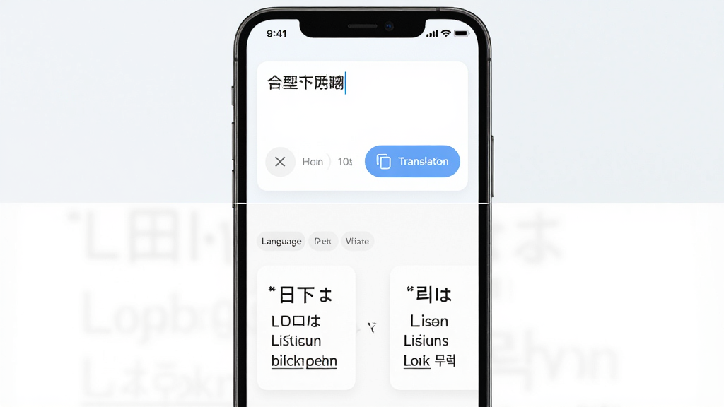英语翻译通多语种翻译功能展示,主体为手机屏幕中的英语翻译通界面,画面分为上下两部分,上方输入中文,下方显示英文、日文、韩文译文,布局采用卡片式分隔,排版整齐,风格为清新简约的浅色系,细节包括语言切换标签、翻译按钮、复制图标,画质高清,干净,无多余元素