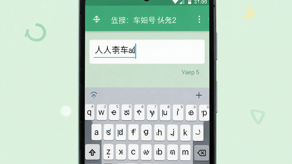 一部安卓手机显示人人查车输入车架号的界面,键盘弹出,输入框内有示例字符,屏幕上方有步骤提示,背景为浅绿色,画面简洁明快,风格友好,画质清晰,无多余装饰
