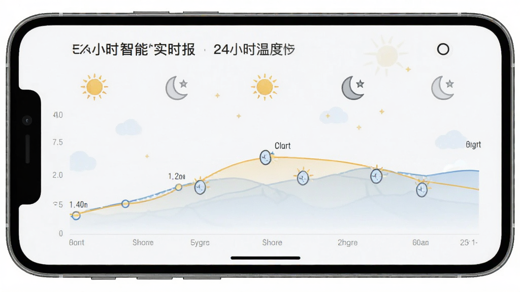 天气预报智能实时报 24小时温度曲线图 太阳与月亮图标交替 手机界面 简约现代 布局清晰 高清画质