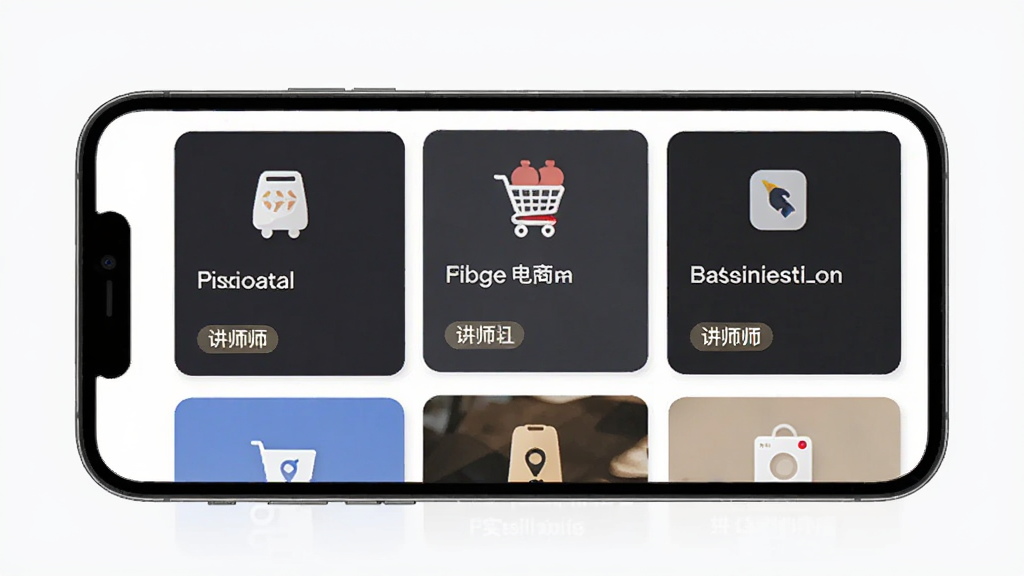 得到新商学实战案例库页面展示,手机屏幕中显示多个行业案例卡片,卡片上有零售、电商等图标,布局为瀑布流,排版整齐,风格现代简约,细节包含案例标题与讲师标签,画质清晰,干净,无多余元素