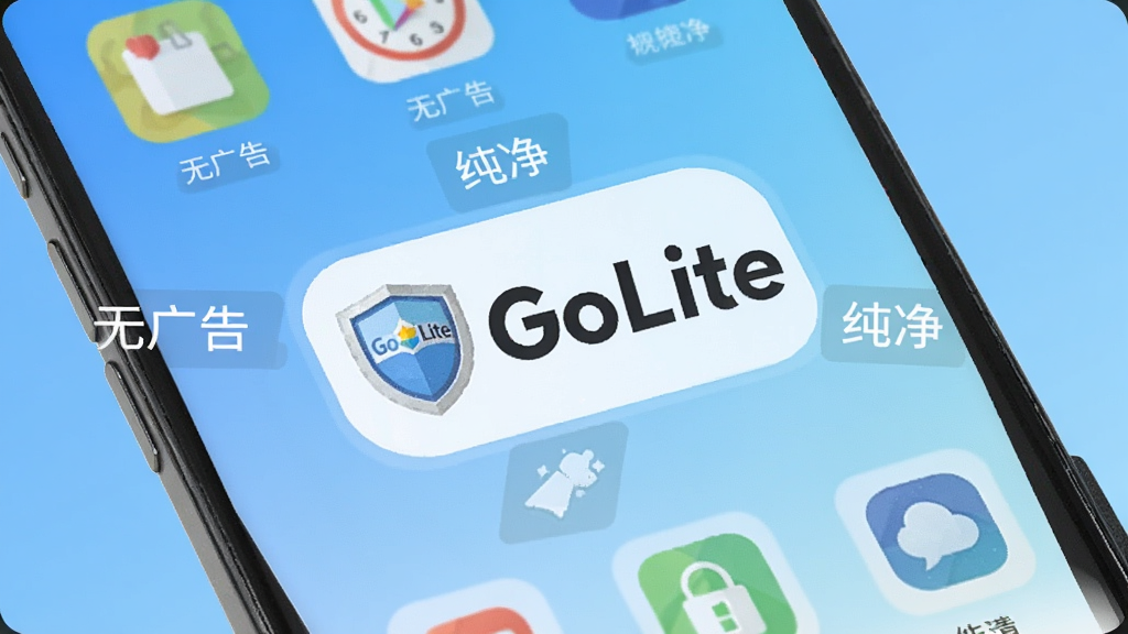 一部手机屏幕显示GoLite应用界面,界面中央有